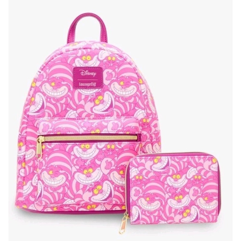 Loungefly Disney Alice In Wonderland Cheshire Cat Collage Backpack & WALLET NWT